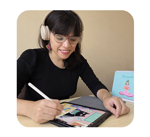 Brenda Moreano — Brem, ilustrando en su iPad
